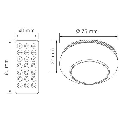 LED RGBW Dimmable furniture lighting LED/0,5W/4,5V 3xAAA white + remote control