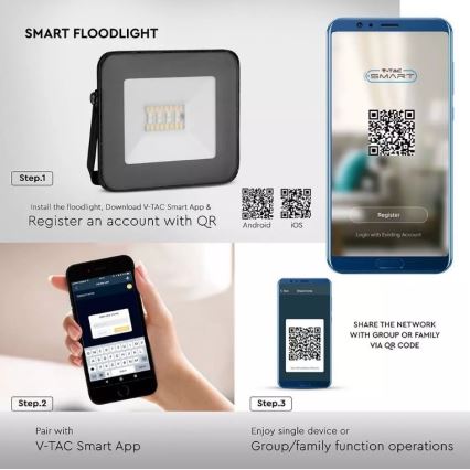LED Smart dimmable RGB floodlight LED/20W/230V IP65 black