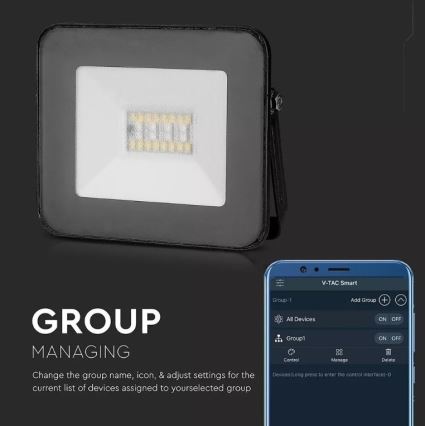 LED Smart dimmable RGB floodlight LED/20W/230V IP65 black