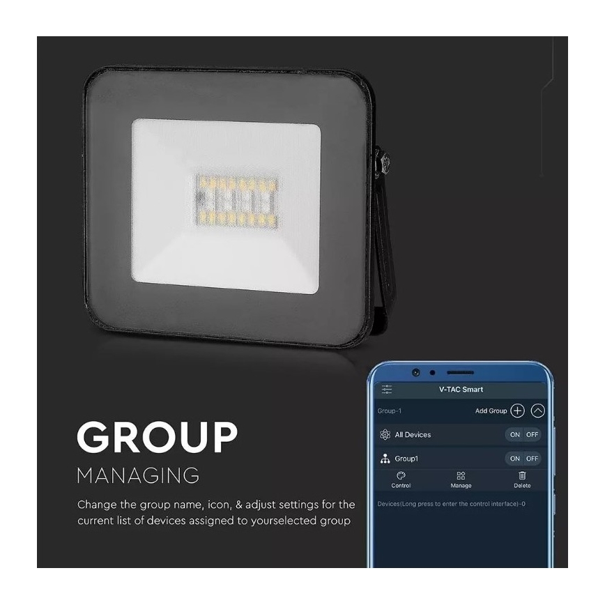 LED Smart dimmable RGB floodlight LED/20W/230V IP65 black