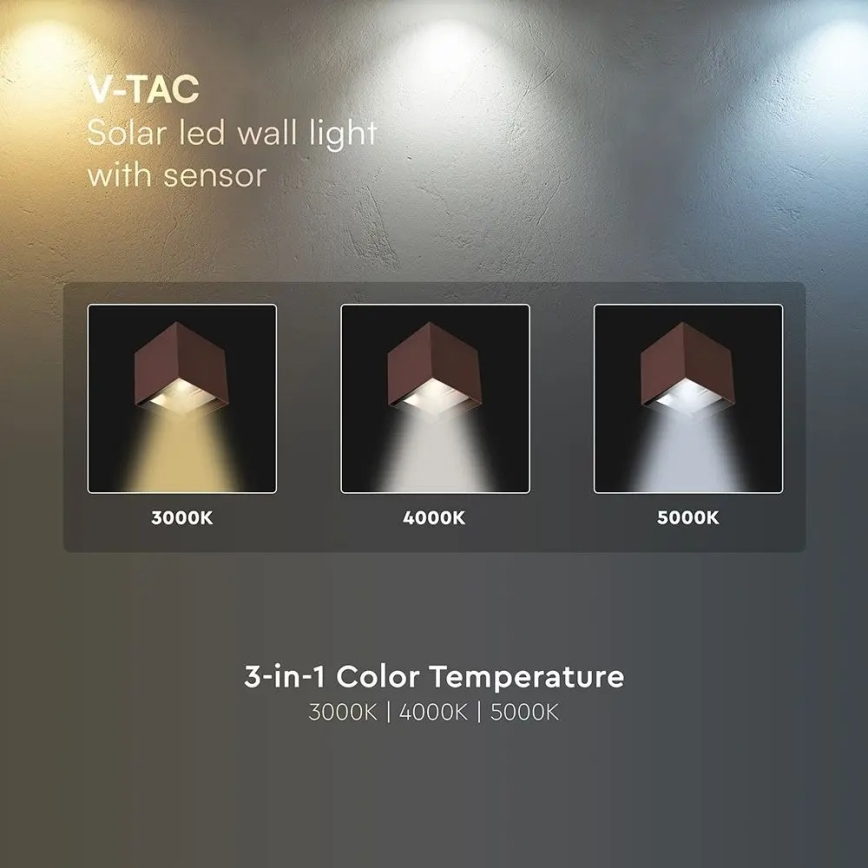 LED Solar Wall Light with Sensor LED/9W/3.7V 3000/4000/5000K IP65 2600 mAh Brown