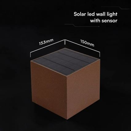 LED Solar Wall Light with Sensor LED/9W/3.7V 3000/4000/5000K IP65 2600 mAh Brown