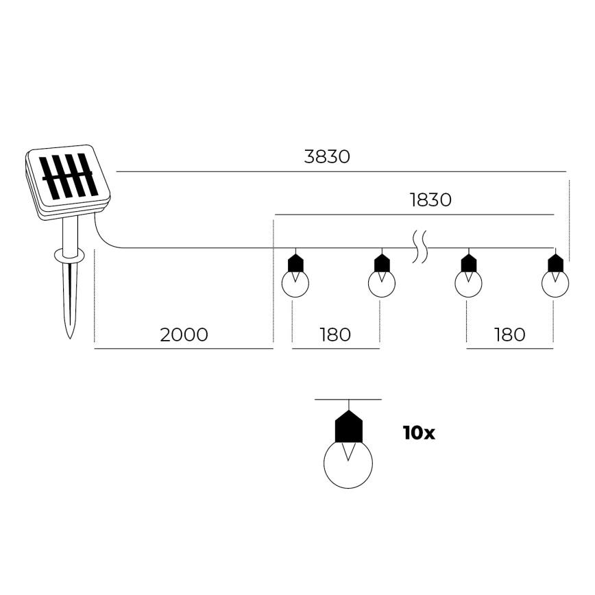 LED Solar chain 10xLED/0,12W/1,2V 1xAA IP44 6000K 300 mAh
