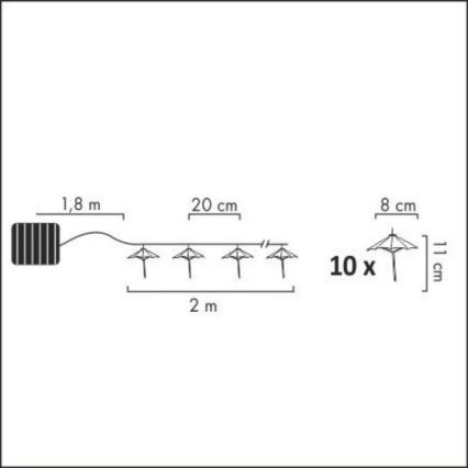 LED Solar chain 10xLED/1,2V 300 mAh 3,8 m IP44 umbrellas
