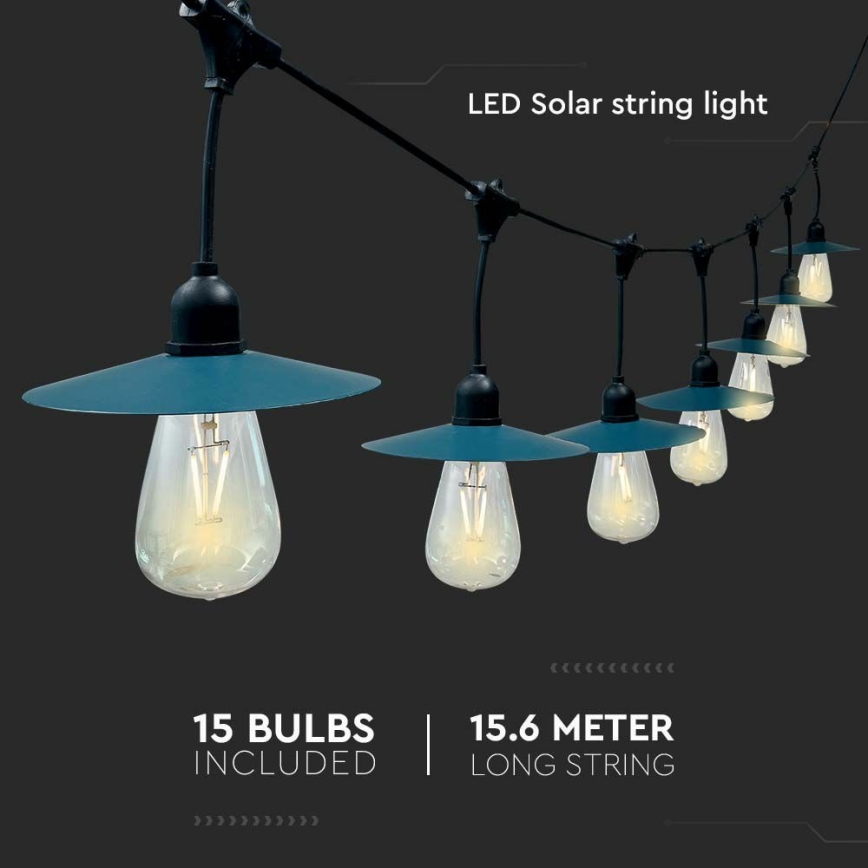 LED Solar chain 15xLED/0,2W/3,7V 15,6 m 3000K IP44