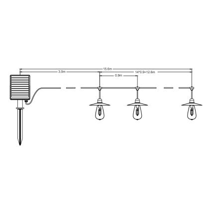 LED Solar chain 15xLED/0,2W/3,7V 15,6 m 3000K IP44