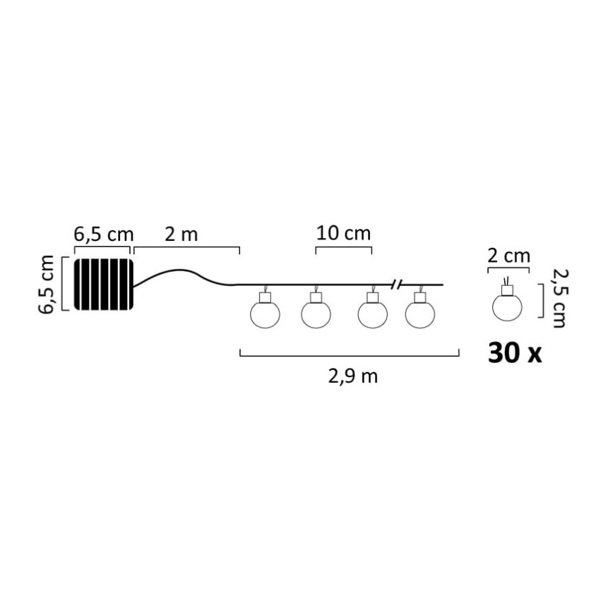 LED Solar chain 30xLED/8 functions 300 mAh 4,9m IP44 warm white