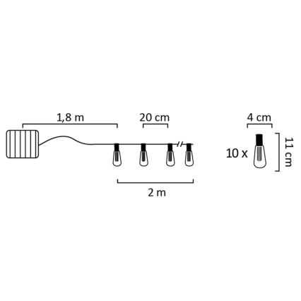 LED Solar chain EDISON 10xLED/1,2V 300 mAh 3,8 m IP44