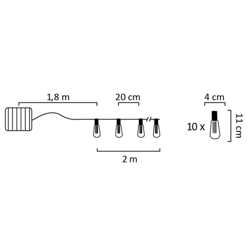 LED Solar chain EDISON 10xLED/1,2V 300 mAh 3,8 m IP44