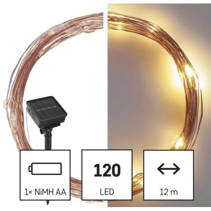 LED Solar chain LED/2,4W/1,2V 1xAA 15 m IP44 3000K 600 mAh