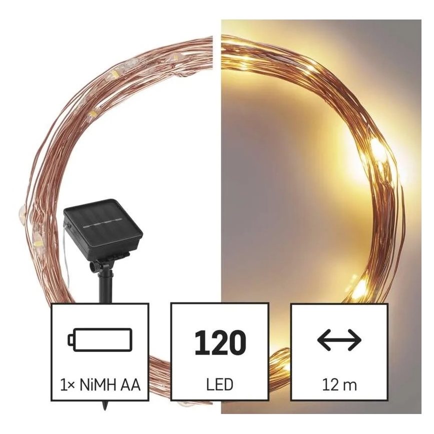LED Solar chain LED/2,4W/1,2V 1xAA 15 m IP44 3000K 600 mAh