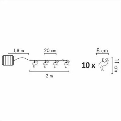 LED Solar decorative chain 10xLED 3,8 IP44 flamingo