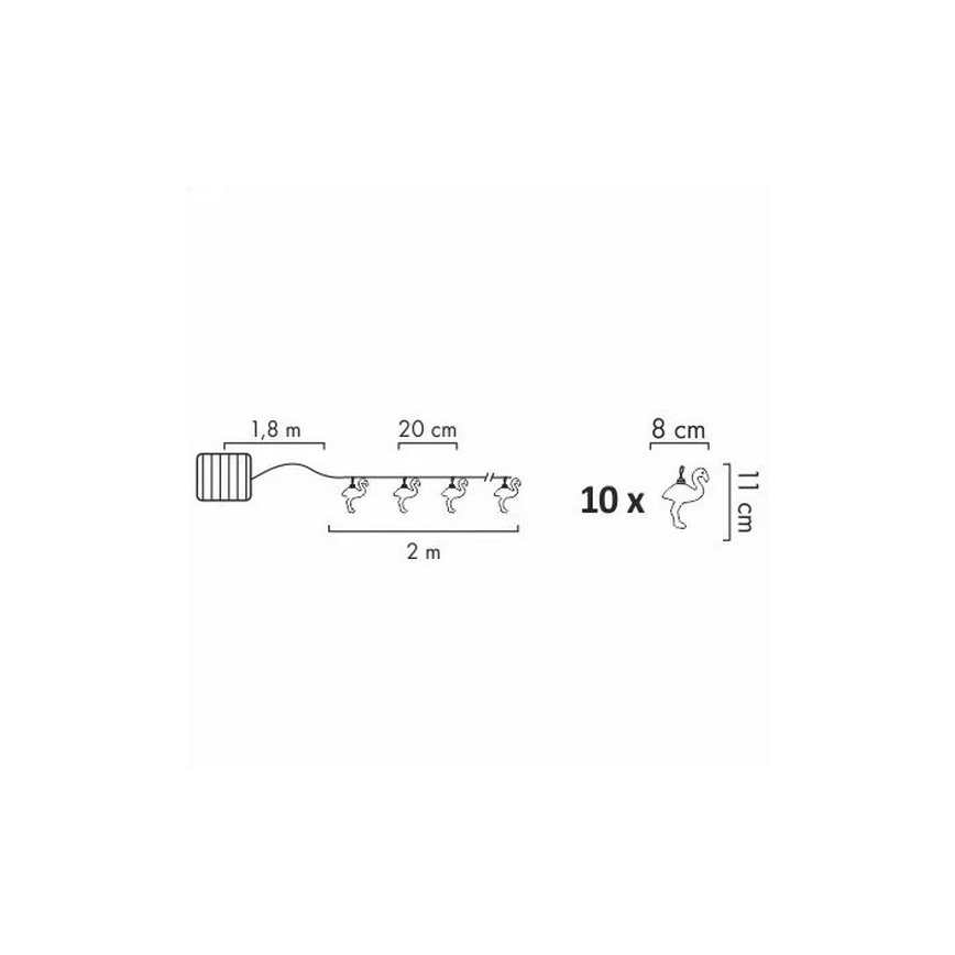 LED Solar decorative chain 10xLED 3,8 IP44 flamingo
