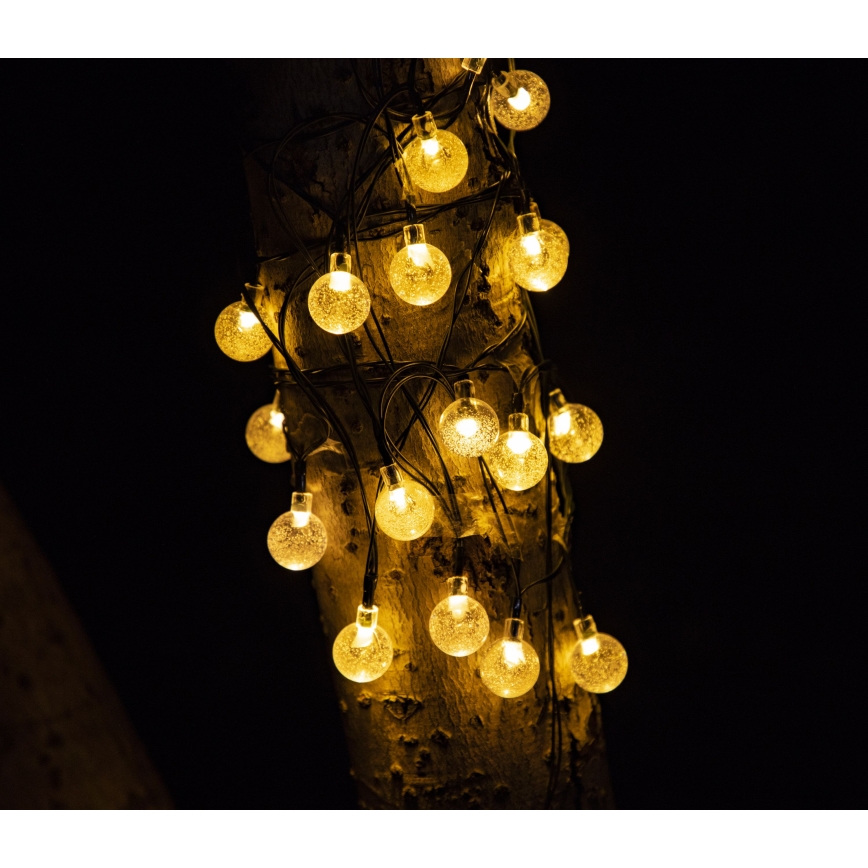 LED Solar decorative chain BUBBLE GLASS 20xLED/8 functions 4,85 m 600 mAh IP44 warm white