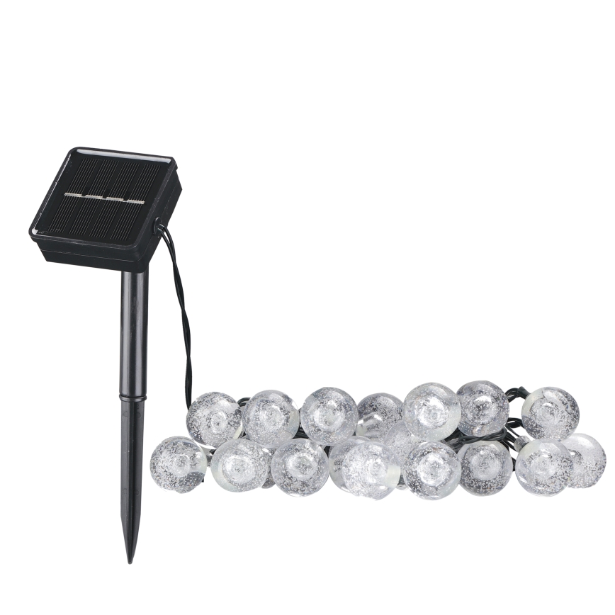 LED Solar decorative chain BUBBLE GLASS 20xLED/8 functions 4,85 m 600 mAh IP44 warm white