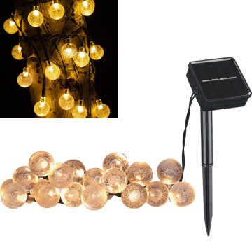 LED Solar decorative chain BUBBLE GLASS 20xLED/8 functions 4,85 m 600 mAh IP44 warm white