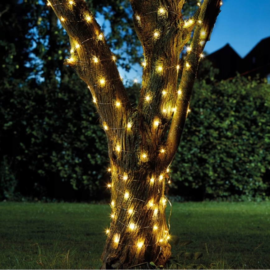 LED Solar Decorative String Lights, 100 LEDs, 1.2 V, 800 mAh, 7 m, IP44, Black