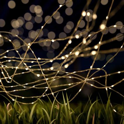 LED Solar Decorative String Lights, 100 LEDs, 1.2 V, 800 mAh, 7 m, IP44, Black