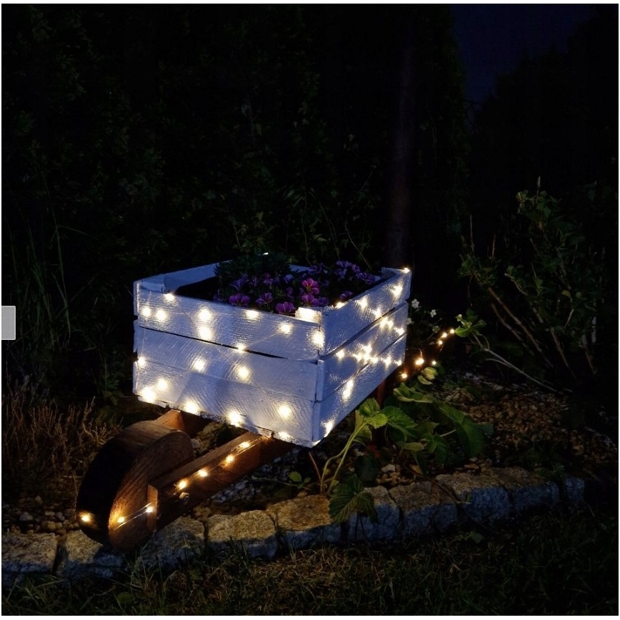 LED Solar Decorative String Lights, 100 LEDs, 1.2 V, 800 mAh, 7 m, IP44, Black