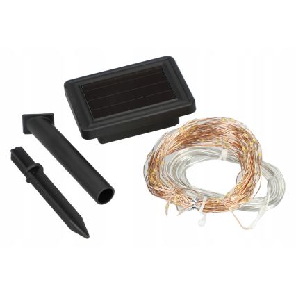 LED Solar Decorative String Lights, 100 LEDs, 1.2 V, 800 mAh, 7 m, IP44, Black