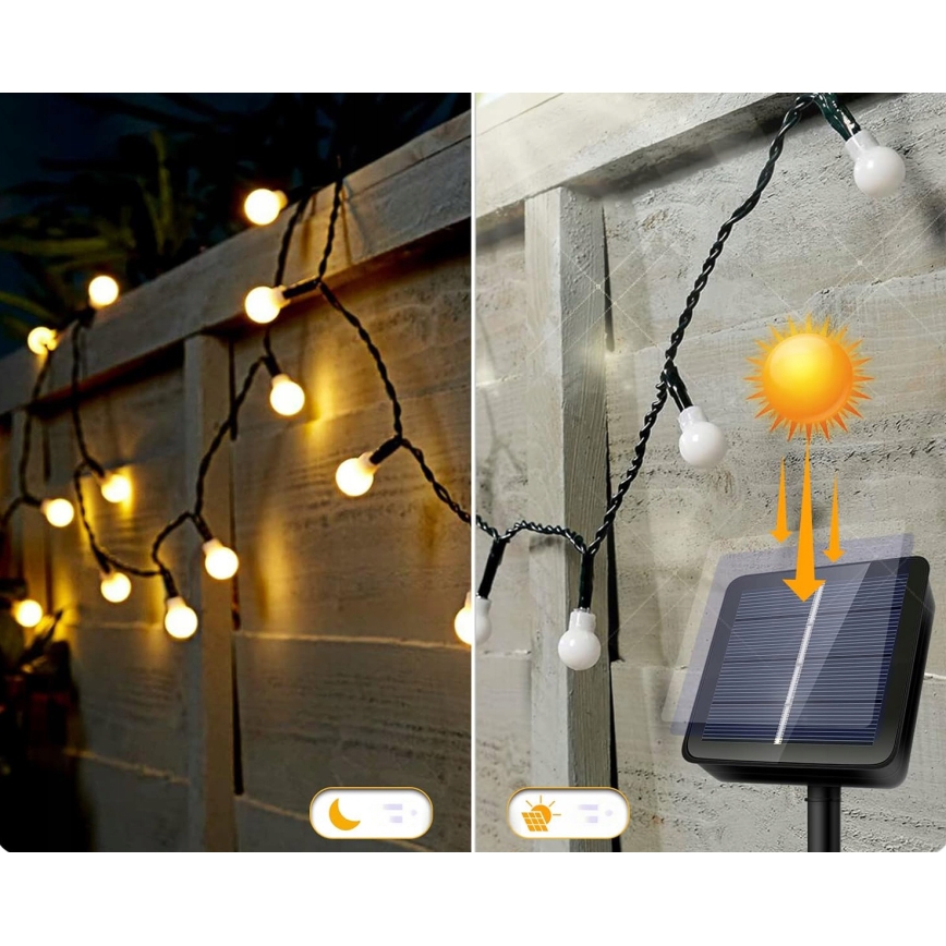 LED Solar Decorative String Lights 50 LEDs / 8 functions 500 mAh 9.5 m IP67 Warm White