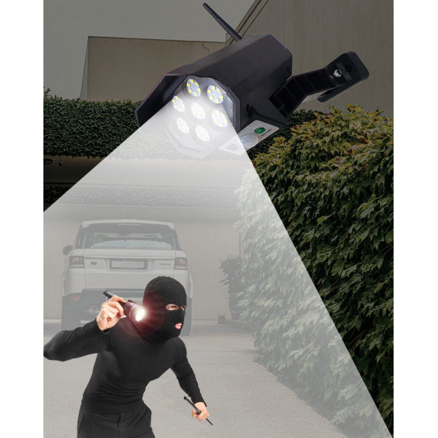 LED Solar dummy security camera with sensor LED/3,7V 1200 mAh IP44 black + remote control
