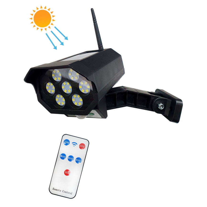LED Solar dummy security camera with sensor LED/3,7V 1200 mAh IP44 black + remote control
