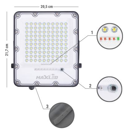LED Outdoor dimmable solar floodlight LED/100W/3,2V 4500K IP65 black + remote control