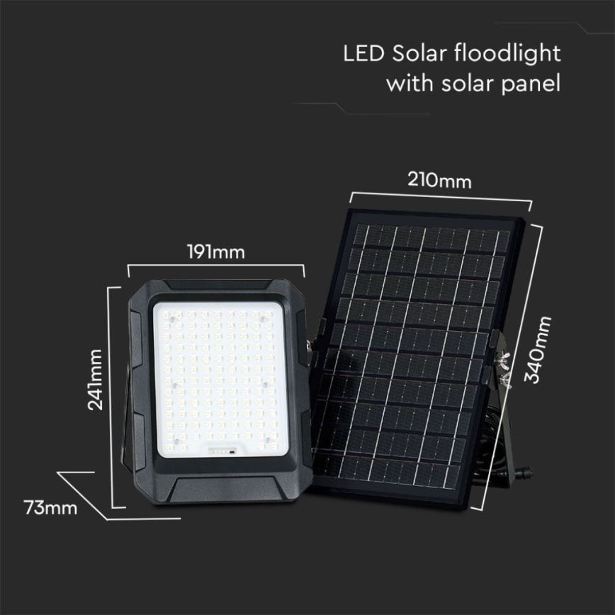 LED Solar floodlight LED/10W/3,7V IP65 4000K black + remote control