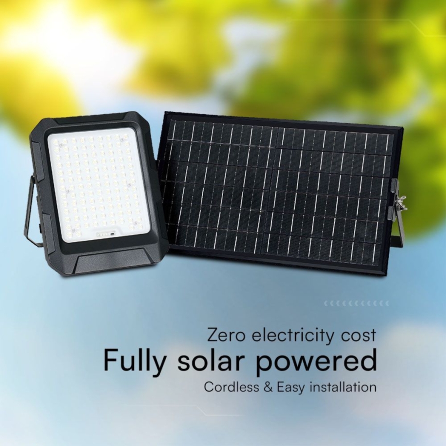 LED Solar floodlight LED/15W/3,7V IP65 4000K black + remote control