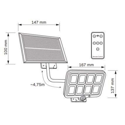 LED Solar floodlight with a sensor INTEGRA LED/3W/3,7V IP44 + remote control