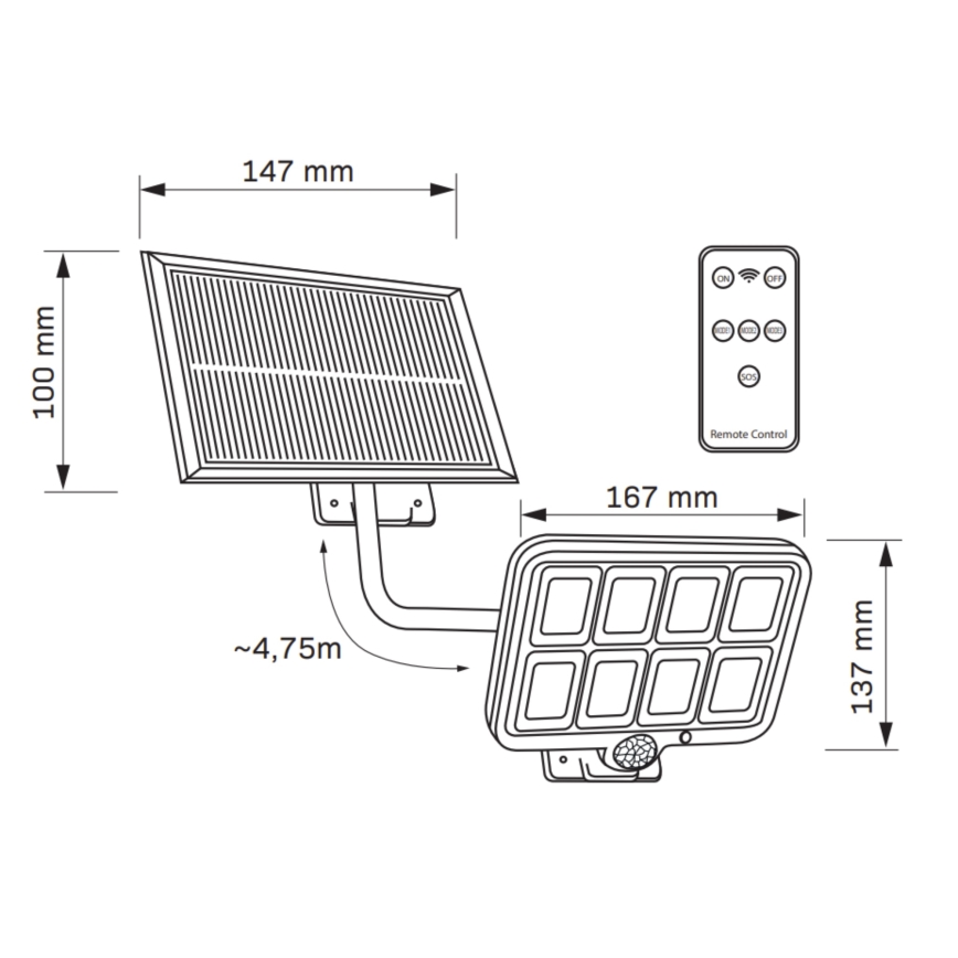 LED Solar floodlight with a sensor INTEGRA LED/3W/3,7V IP44 + remote control