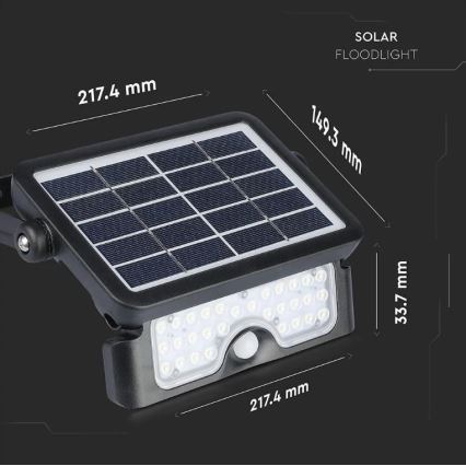 LED Solar floodlight with a sensor LED/5W/3,7V IP65 4000K 3000 mAh
