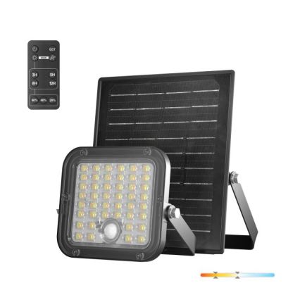 Dimmable LED solar floodlight with sensor — 10W, 3.7V, 3000/4000K, IP65, 3600 mAh + remote control