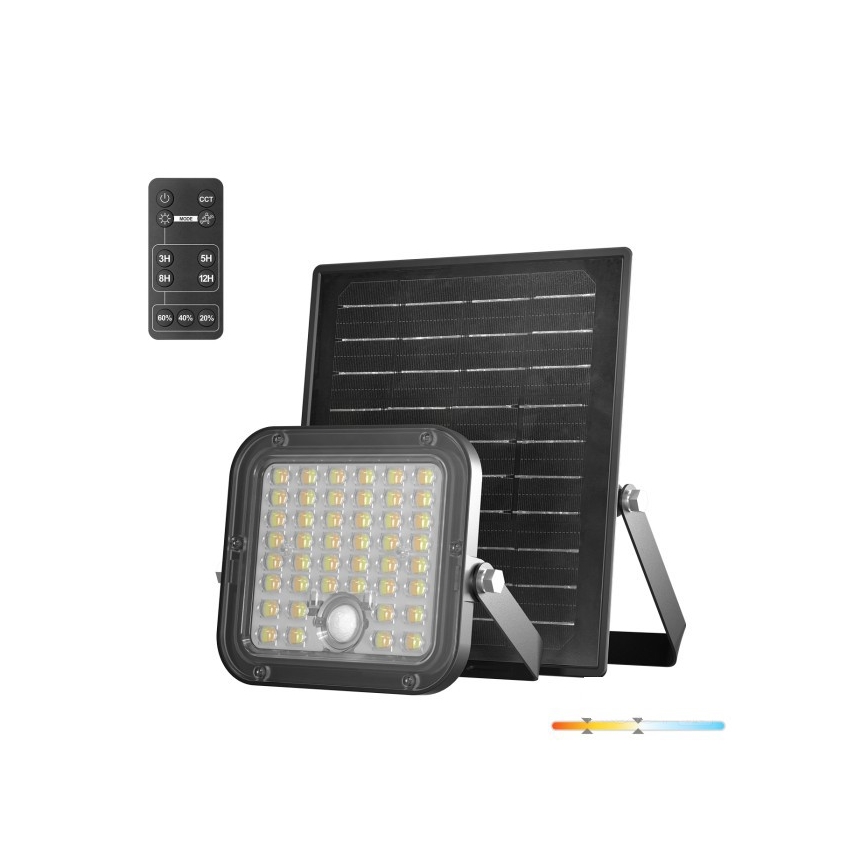 Dimmable LED solar floodlight with sensor — 10W, 3.7V, 3000/4000K, IP65, 3600 mAh + remote control
