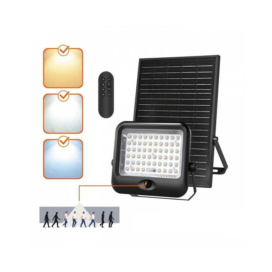 LED solar floodlight with MHCS sensor LED/35W/3,2V 3000/4000/6500K IP65 15000 mAh + remote control