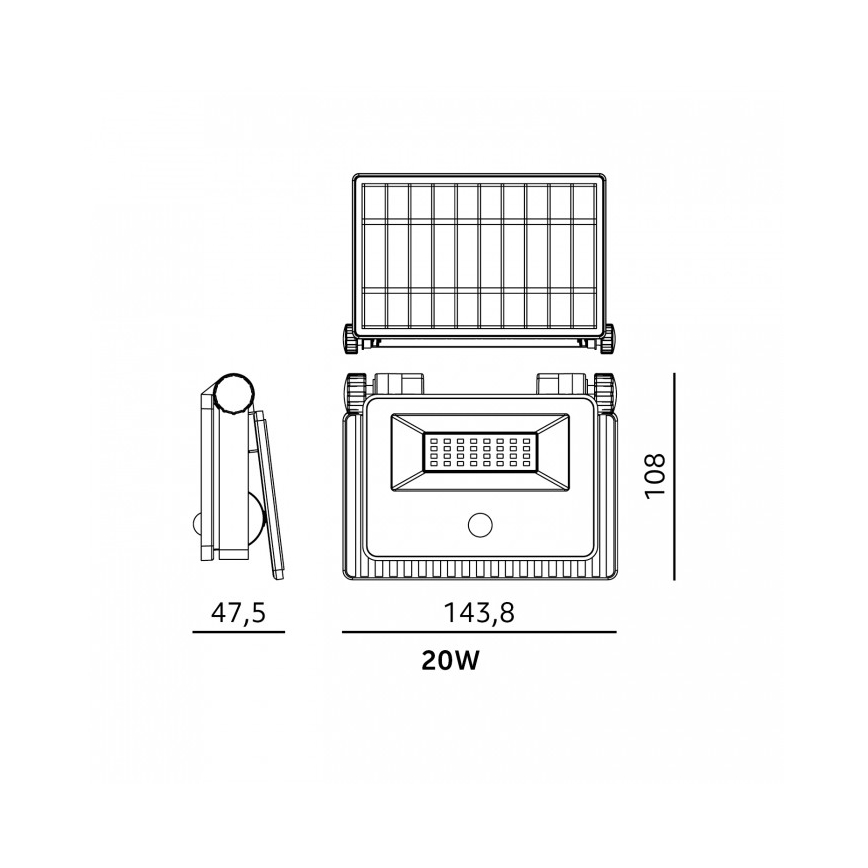 LED Solar Floodlight with Sensor NCS G2 LED/20W/3,7V 3000/4000/6500K IP54 2600 mAh