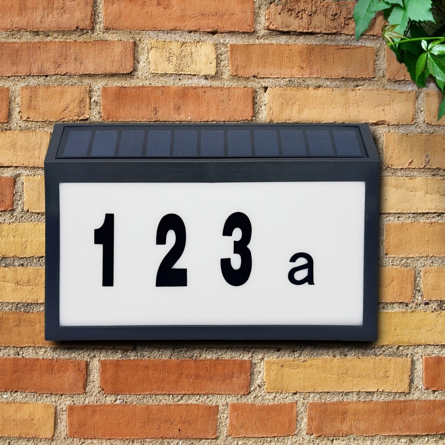 LED Solar house number NUMERO LED/3,7V 6000K 1200 mAh IP44 black