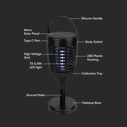 LED Solar insect zapper 3in1 LED/1,3W/3,7V IP24 20 matte