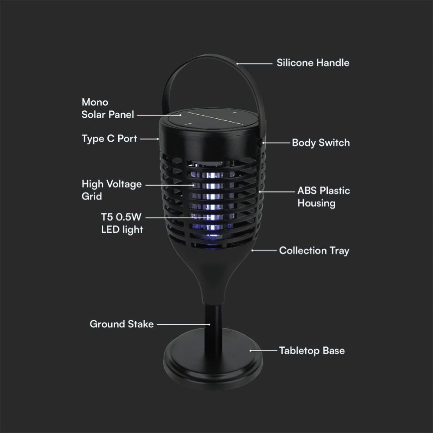LED Solar insect zapper 3in1 LED/1,3W/3,7V IP24 20 matte