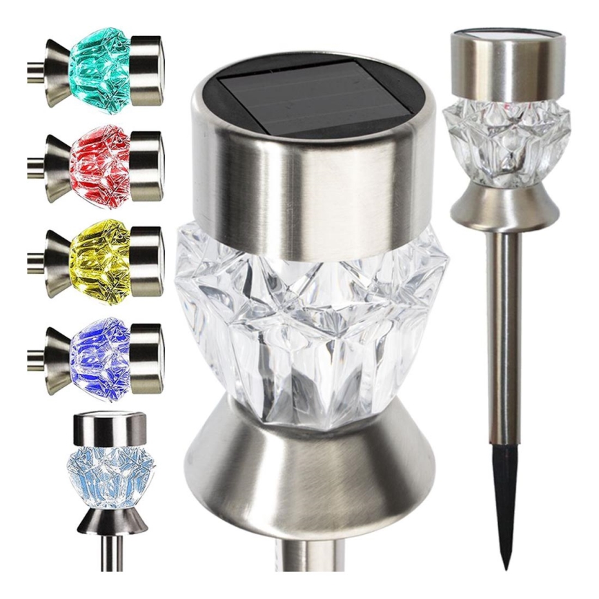 LED solar lamp CRYSTAL 2xLED-RGB/0,02W/1xAAA matte chrome