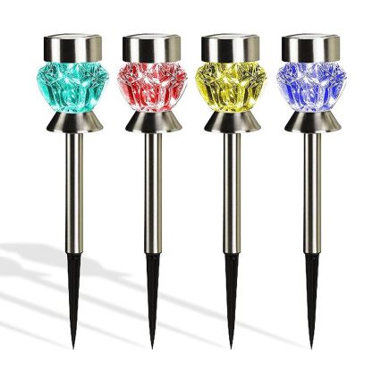 LED solar lamp CRYSTAL 2xLED-RGB/0,02W/1xAAA matte chrome