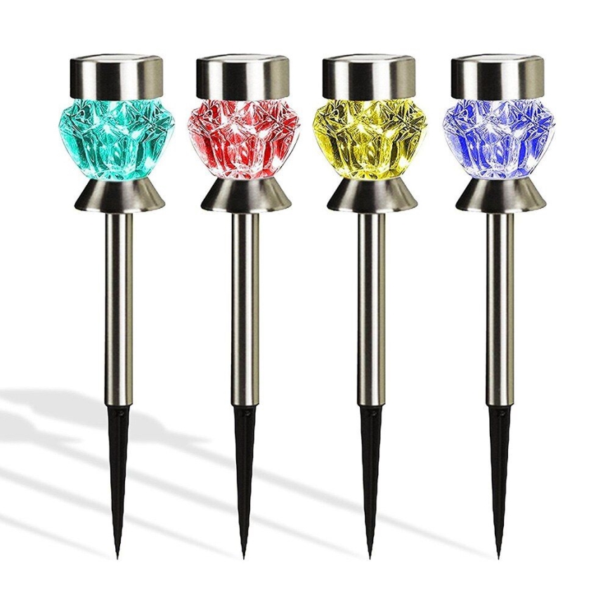 LED solar lamp CRYSTAL 2xLED-RGB/0,02W/1xAAA matte chrome