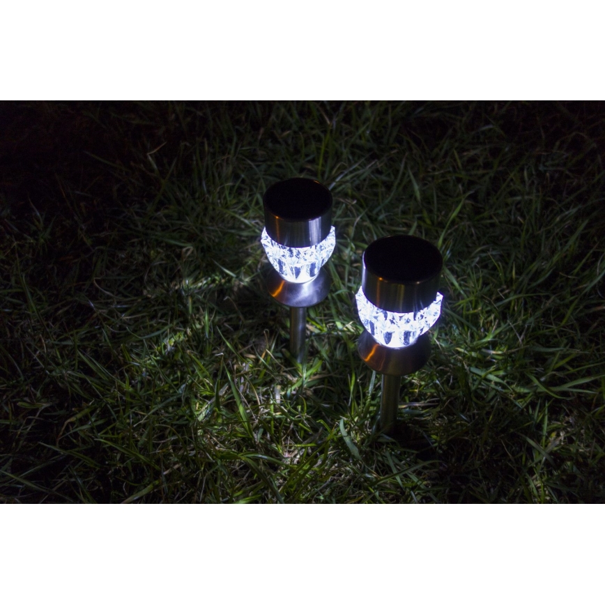 LED solar lamp CRYSTAL 2xLED-RGB/0,02W/1xAAA matte chrome