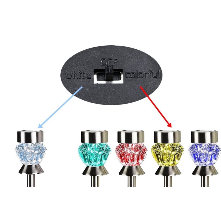 LED solar lamp CRYSTAL 2xLED-RGB/0,02W/1xAAA matte chrome