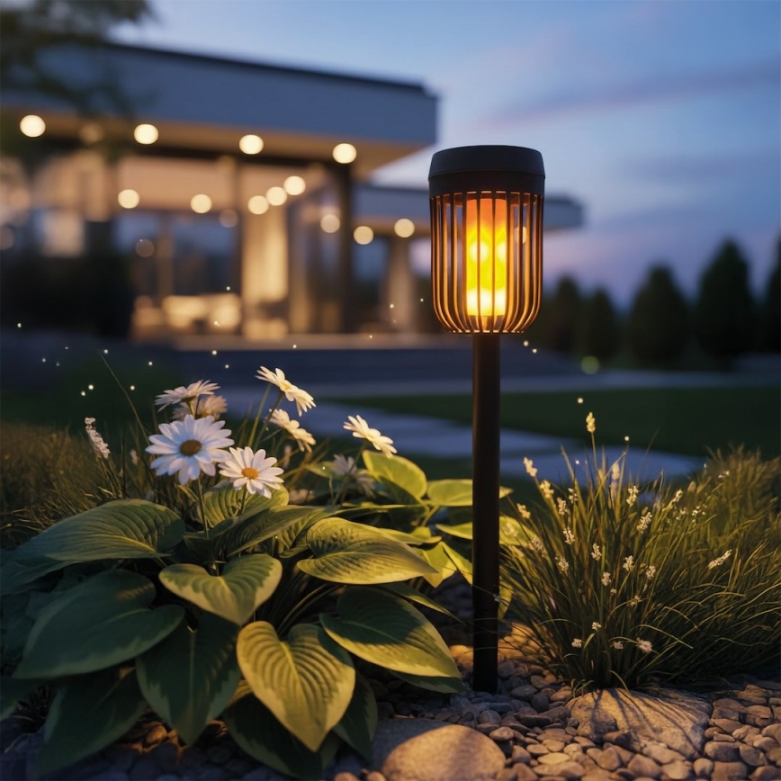 LED Solar Lamp FLAME, 1.2 V, 100 mAh, 1800 K, 37 cm, IP44, Black