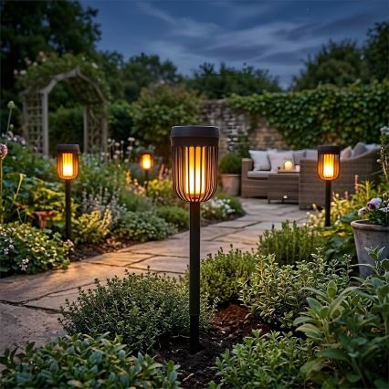 LED Solar Lamp FLAME, 1.2 V, 100 mAh, 1800 K, 37 cm, IP44, Black