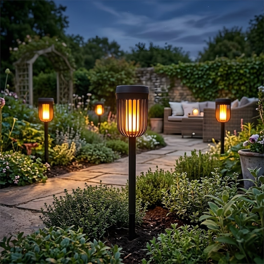 LED Solar Lamp FLAME, 1.2 V, 100 mAh, 1800 K, 37 cm, IP44, Black