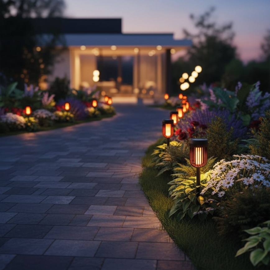 LED Solar Lamp FLAME, 1.2 V, 100 mAh, 1800 K, 37 cm, IP44, Black