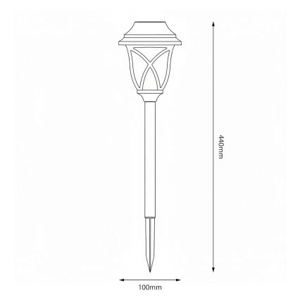 LED Solar Lamp LAWN LED, 1.2 V, 100 mAh, 3000 K, 44 cm, IP44, Black